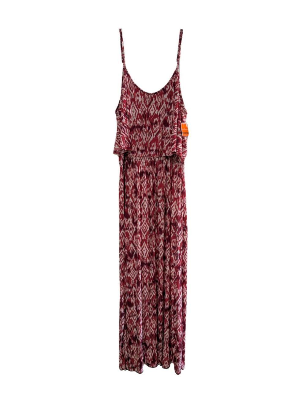 West Loop Women's Boho Geometric Maxi Sundress, Red Cream, Size Large, New